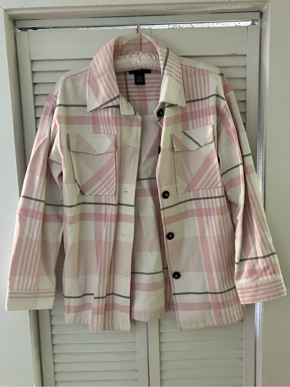 Anna Cai Pink and White Plaid Flannel Button Down